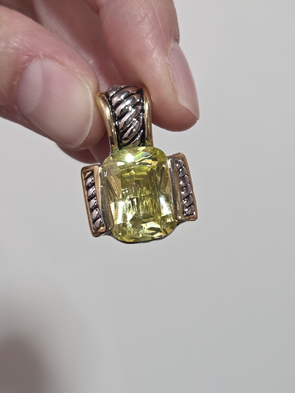 David Yurman Style Yellow Crystal Pendant with Two-Tone Metal